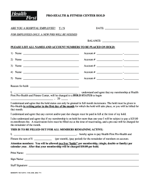 Health First Pro-Health Fitness Center Hold Form