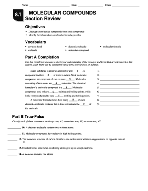 Molecular Compounds Worksheet