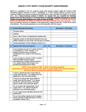 AbbVie C-TPAT Supply Chain Security Questionnaire