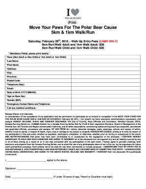 Move Your Paws Polar Bear Cause Registration Form