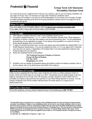 Group Term Life Insurance Portability Election Form