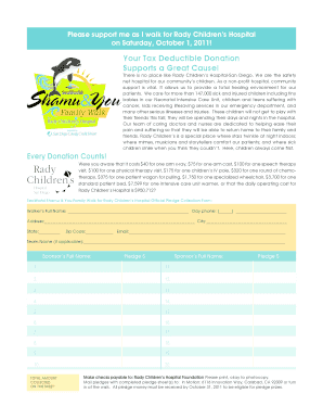 SeaWorld Shamu & You Family Walk Pledge Collection Form