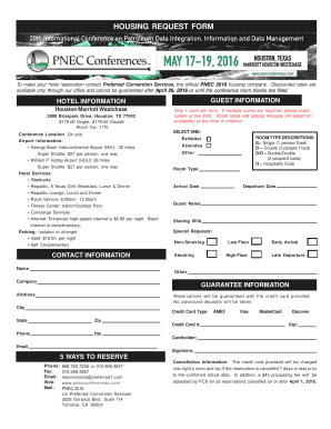 PNEC 2016 Hotel Reservation Form