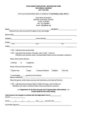 Texas Library Association Annual Assembly Registration Form