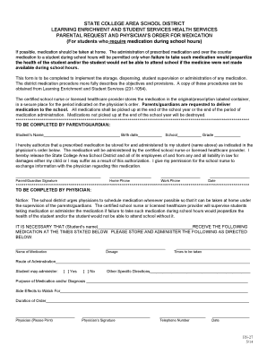 Parental Request and Physician’s Order for Medication