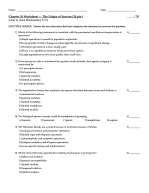 Chapter 24 Worksheet -- The Origin of Species 20 pts - faweb loyolablakefield