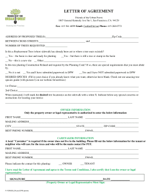 Friends of the Urban Forest Tree Planting Agreement