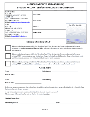 Authorization to Release Student Account and Financial Aid Information (FERPA)
