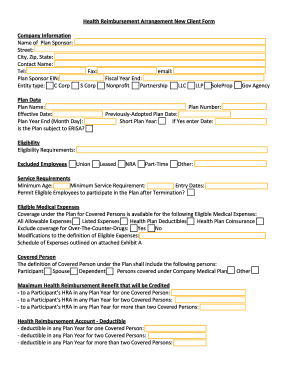 Health Reimbursement Arrangement Plan Form