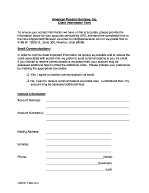 American Pension Services Client Information Form