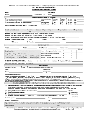 St. Mary's High School Health Appraisal Form