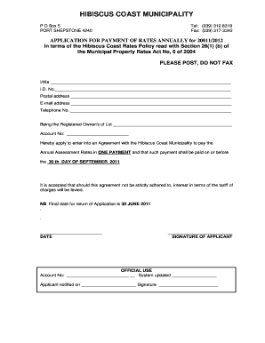 Hibiscus Coast Municipality Annual Rates Payment Application