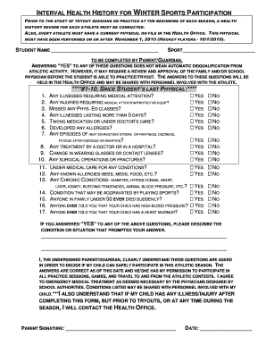 Winter Sports Participation Health History Form