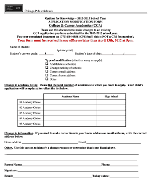 Chicago Public Schools Application Modification Form
