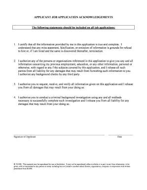 Applicant Job Application Acknowledgments