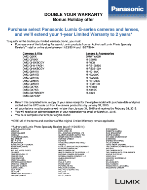 Panasonic Lumix Double Warranty Registration Form