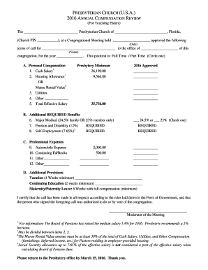 Presbyterian Church Annual Compensation Review Form