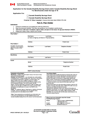 Canada Disability Savings Grant and Bond Application