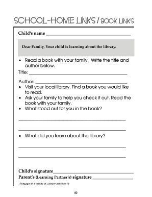School-Home Library Activity Form