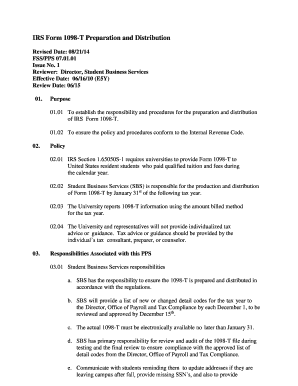 IRS Form 1098-T Preparation and Distribution Policy