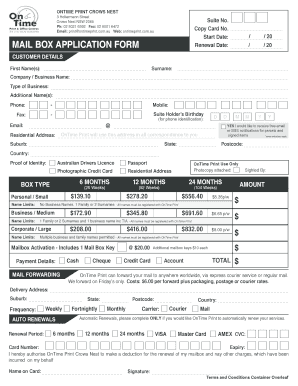 Mail Box Application Form