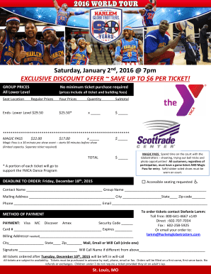 Harlem Globetrotters Group Ticket Order Form