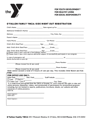 Kids Night Out Registration Form