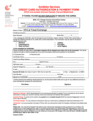 Orange County Convention Center Credit Card Authorization Form