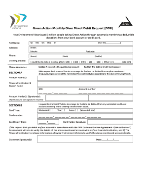 Green Action Monthly Giver Direct Debit Request