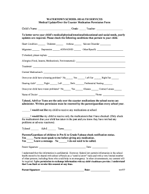 Medical Update and Over the Counter Medication Permission Form