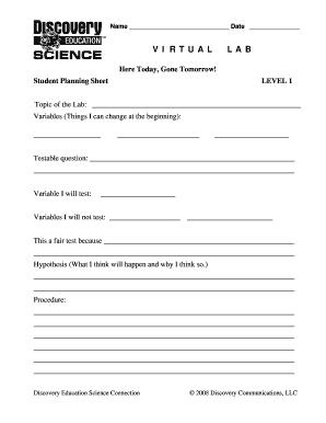 Virtual Lab Student Planning Sheet
