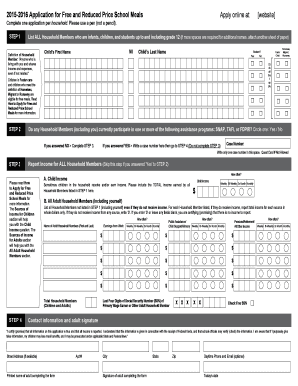 2015-2016 Application for Free and Reduced Price School Meals