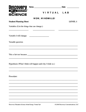 Science About Energy Virtual Lab Student Planning Sheet