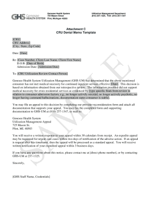 Office memo template - Attachment C CRU Denial Memo Template - gencmhorg