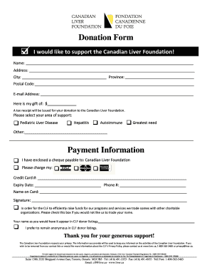 Canadian Liver Foundation Donation Form