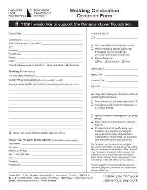 Canadian Liver Foundation Wedding Donation Form