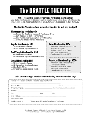 Brattle Theatre Membership Renewal Form
