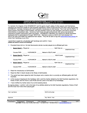 Australian Golf Handicap Application Form