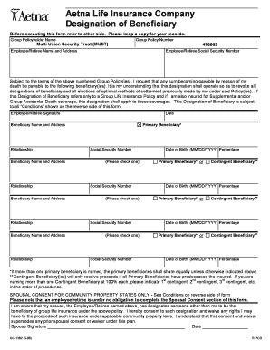 Aetna Life Insurance Beneficiary Designation Form