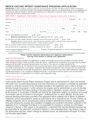 Merck Vaccine Patient Assistance Program Application