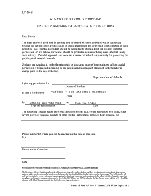 Wenatchee School District Field Trip Permission Form