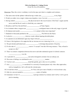 Vocabulary Worksheet