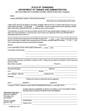 Tennessee ACH Credit Authorization Form