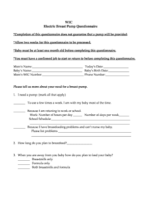 WIC Electric Breast Pump Questionnaire