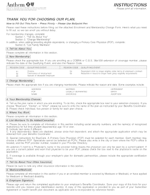 Anthem Blue Cross and Blue Shield Enrollment and Membership Change Form