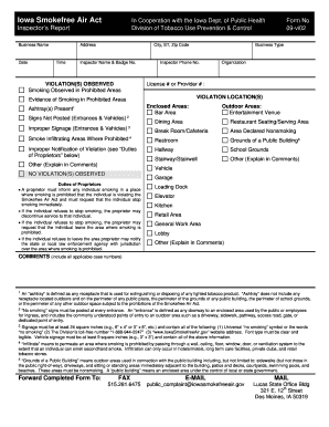 Iowa Smokefree Air Act Inspector's Report