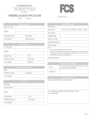 First Corporate Sedans Personal Account Application