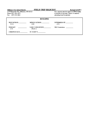 Hillsboro City School District Field Trip Request