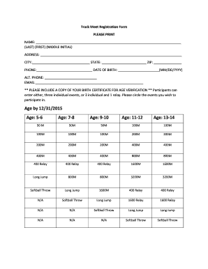 Track Meet Registration Form