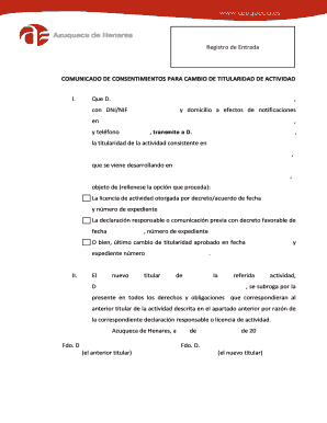 COMUNICADO DE CONSENTIMIENTOS PARA CAMBIO DE TITULARIDAD DE ACTIVIDAD